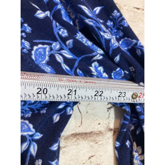 Talbots Sweater Womens 1X Navy Blue Floral Lightweight Pullover Plus Stretch - Picture 8 of 14
